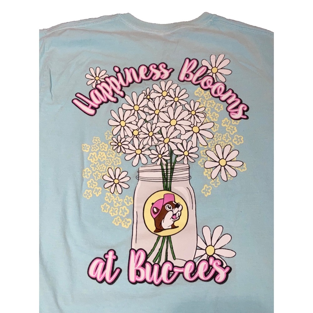 Buc-ee's Happiness Blooms T-Shirt Women's M Blue Graphic Tee Beaver